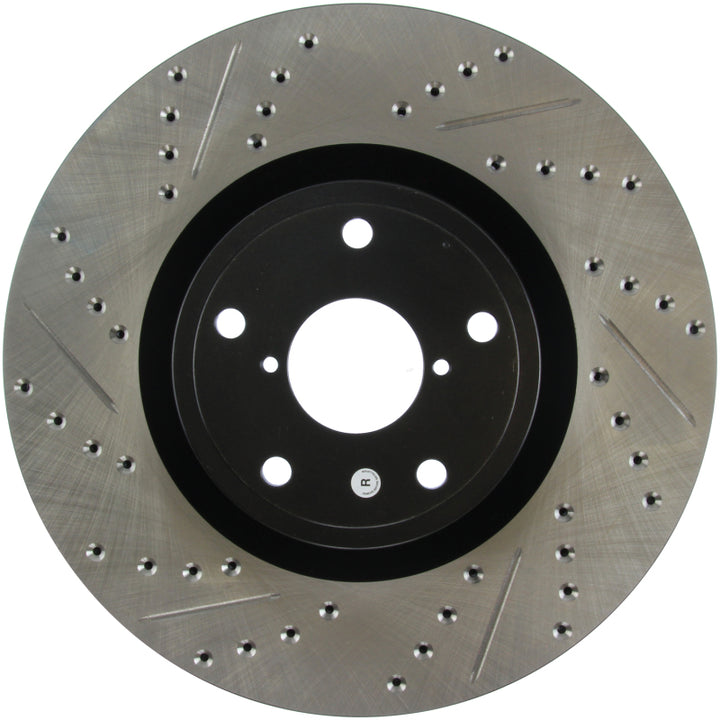 StopTech 05-10 Subaru Impreza WRX/STi Slotted & Drilled Right Front Rotor - Bull Strap