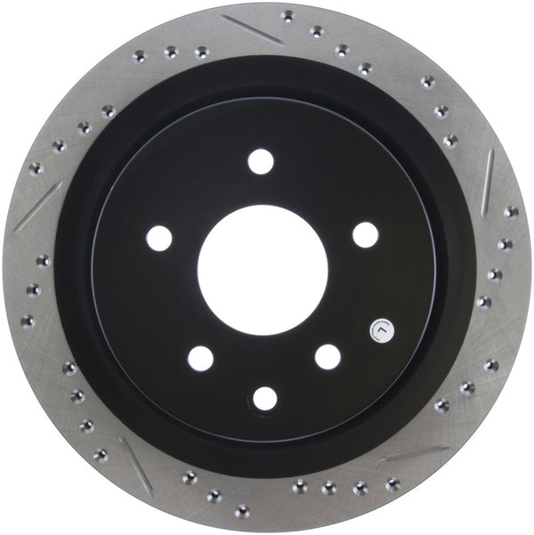 StopTech 06-07 350Z / 05-07 G35 / 06-07 G35X SportStop Slotted & Drilled Rear Left Rotor - Bull Strap