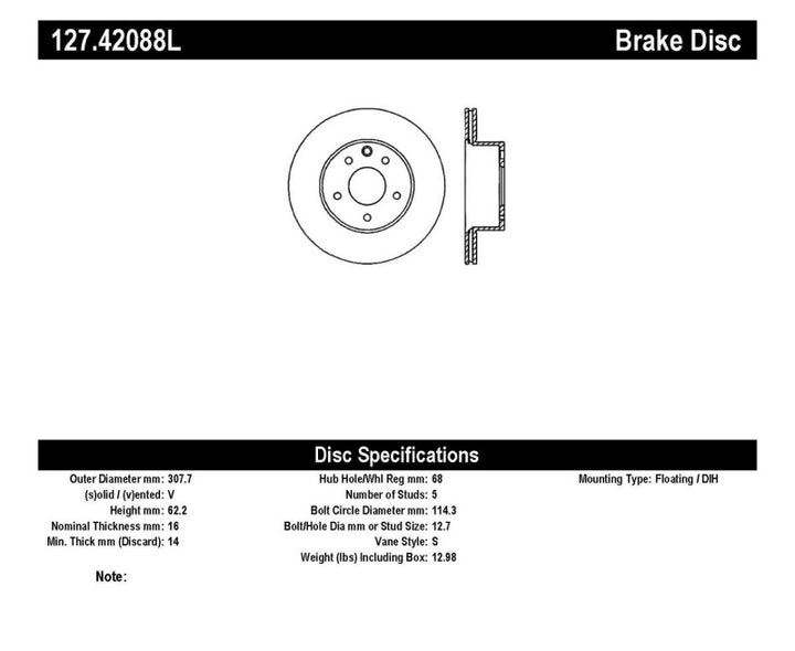 StopTech 06-07 350Z / 05-07 G35 / 06-07 G35X SportStop Slotted & Drilled Rear Left Rotor - Bull Strap