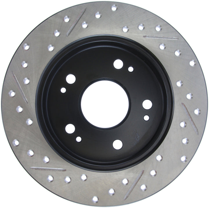 StopTech 06-09 Honda Civic Ex/Si Slotted & Drilled Left Rear Rotor - Bull Strap