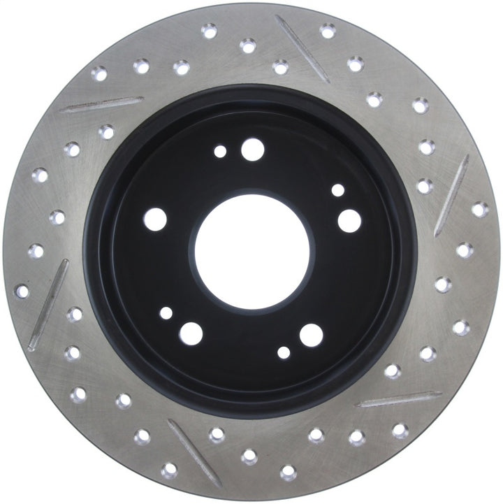 StopTech 06-09 Honda Civic Ex/Si Slotted & Drilled Right Rear Rotor - Bull Strap