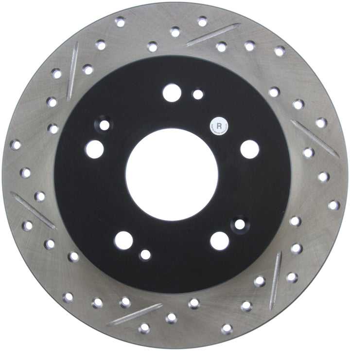 StopTech 06-09 Honda Civic Ex/Si Slotted & Drilled Right Rear Rotor - Bull Strap