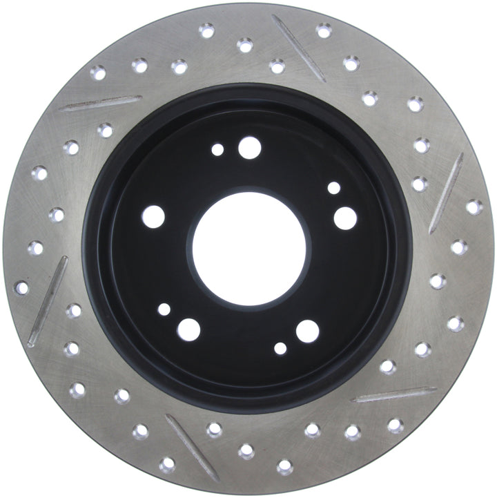 StopTech 06-09 Honda Civic Ex/Si Slotted & Drilled Right Rear Rotor - Bull Strap