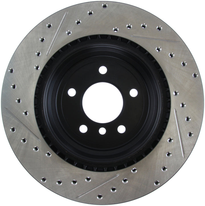 StopTech 06 BMW 330 / 07-09 BMW 335 Slotted & Drilled Left Rear Rotor - Bull Strap