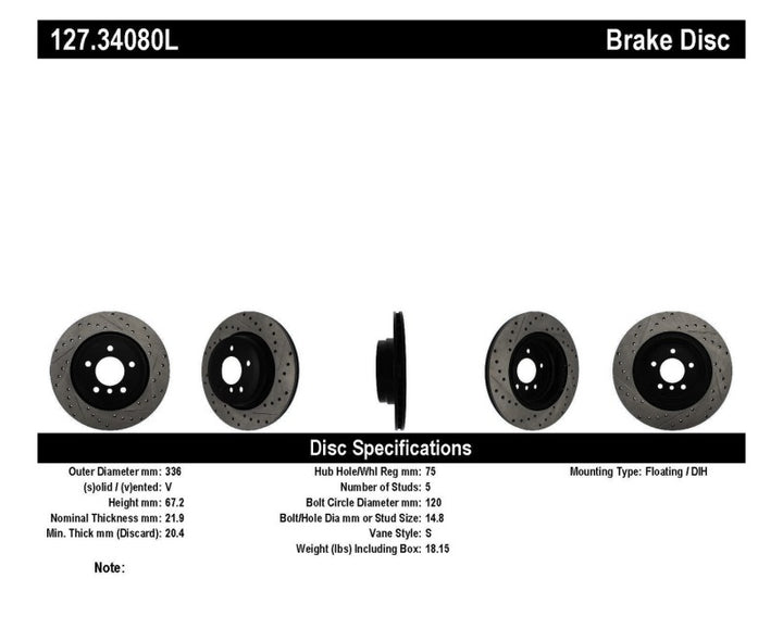 StopTech 06 BMW 330 / 07-09 BMW 335 Slotted & Drilled Left Rear Rotor - Bull Strap
