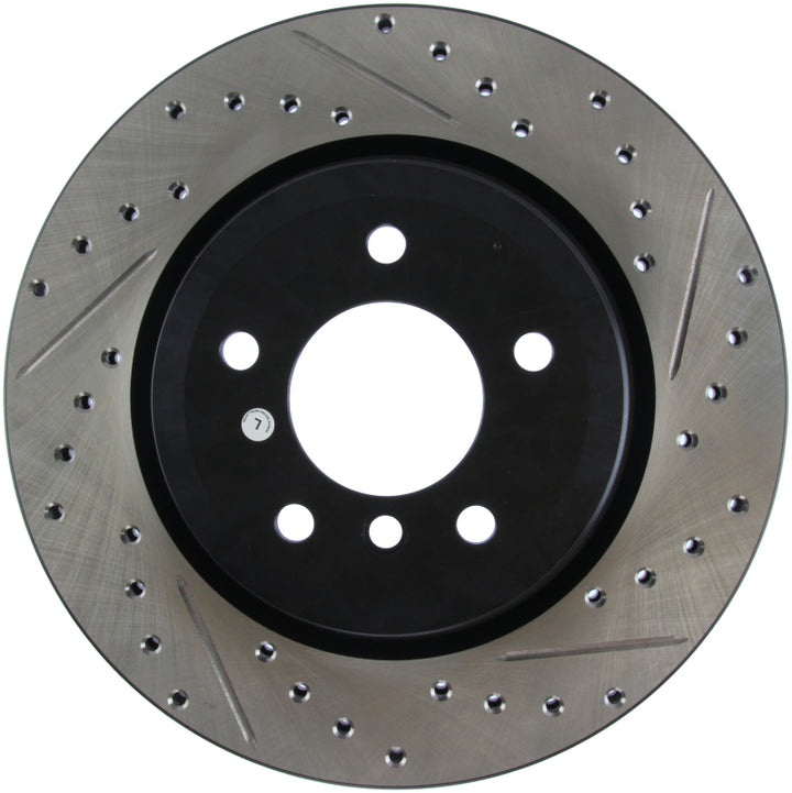 StopTech 06 BMW 330 / 07-09 BMW 335 Slotted & Drilled Left Rear Rotor - Bull Strap