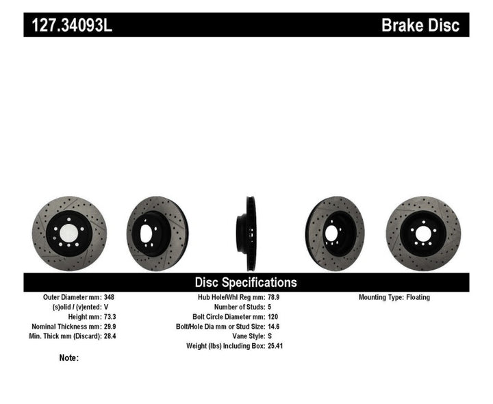 StopTech 07-09 BMW 335 (E90/E92/E93) Slotted & Drilled Left Front Rotor - Bull Strap