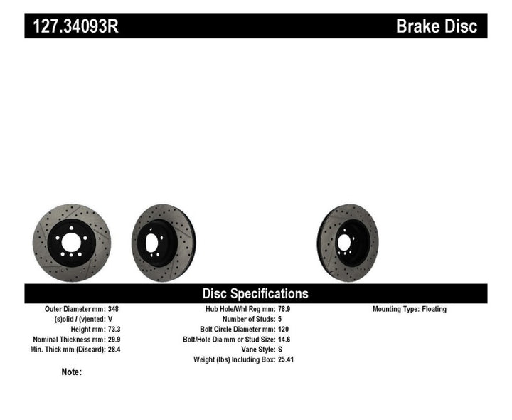 StopTech 07-09 BMW 335 (E90/E92/E93) Slotted & Drilled Right Front Rotor - Bull Strap