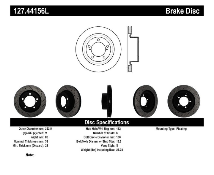 StopTech 07-09 Toyota Tundra / 08-09 Toyota Sequoia Front Left Slotted & Drilled Rotor - Bull Strap