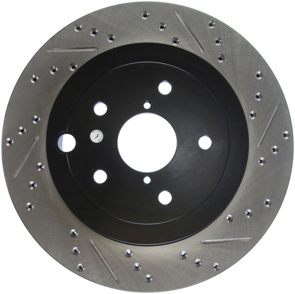 StopTech 08+ Subaru STI (Will Not Fit 05-07) Slotted & Drilled Sport Brake Rotor - Bull Strap