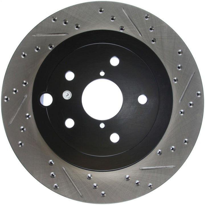 StopTech 08+ Subaru STI (Will Not Fit 05-07) Slotted & Drilled Sport Brake Rotor - Bull Strap
