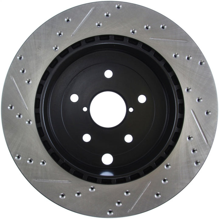 StopTech 08+ Subaru STI (Will Not Fit 05-07) Slotted & Drilled Sport Brake Rotor - Bull Strap