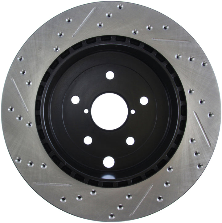 StopTech 08+ Subaru STI (Will Not Fit 05-07) Slotted & Drilled Sport Brake Rotor - Bull Strap