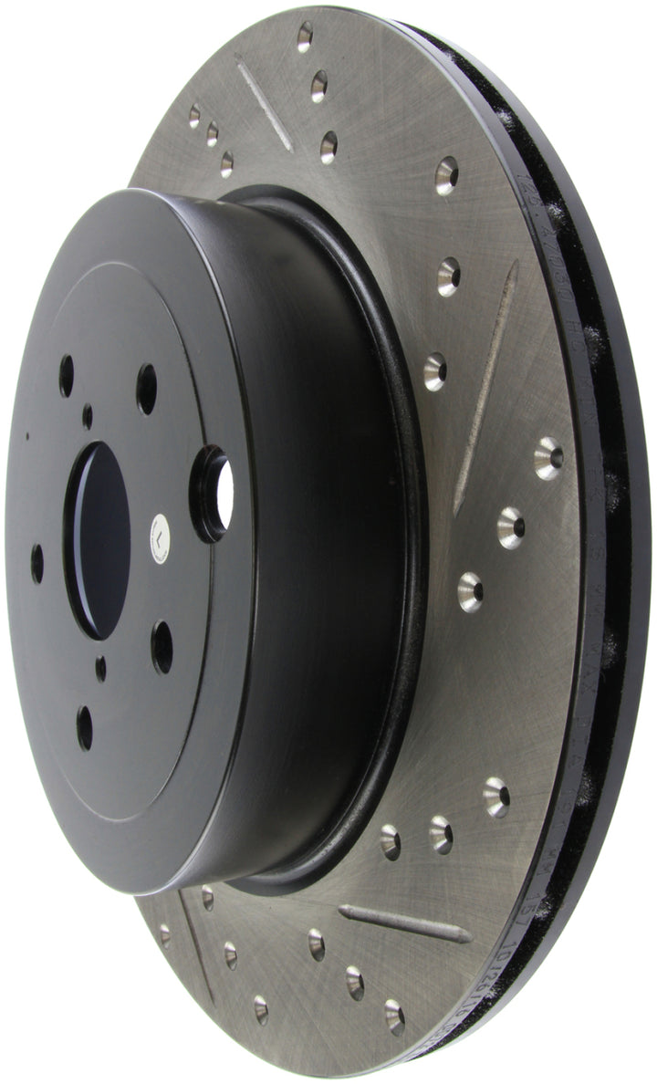 StopTech 08+ Subaru STI (Will Not Fit 05-07) Slotted & Drilled Sport Brake Rotor - Bull Strap