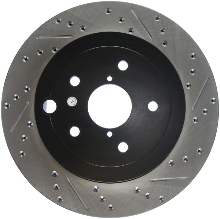 StopTech 08+ Subaru STI (Will Not Fit 05-07) Slotted & Drilled Sport Brake Rotor - Bull Strap