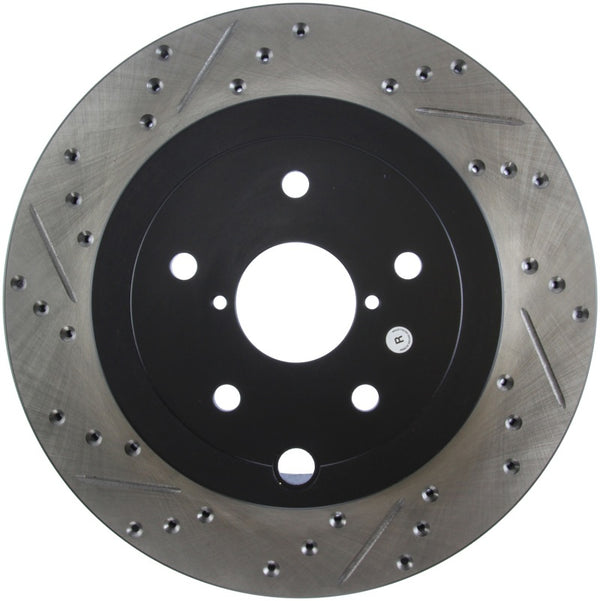 StopTech 08+ Subaru STI (Will Not Fit 05-07) Slotted & Drilled Sport Brake Rotor - Bull Strap