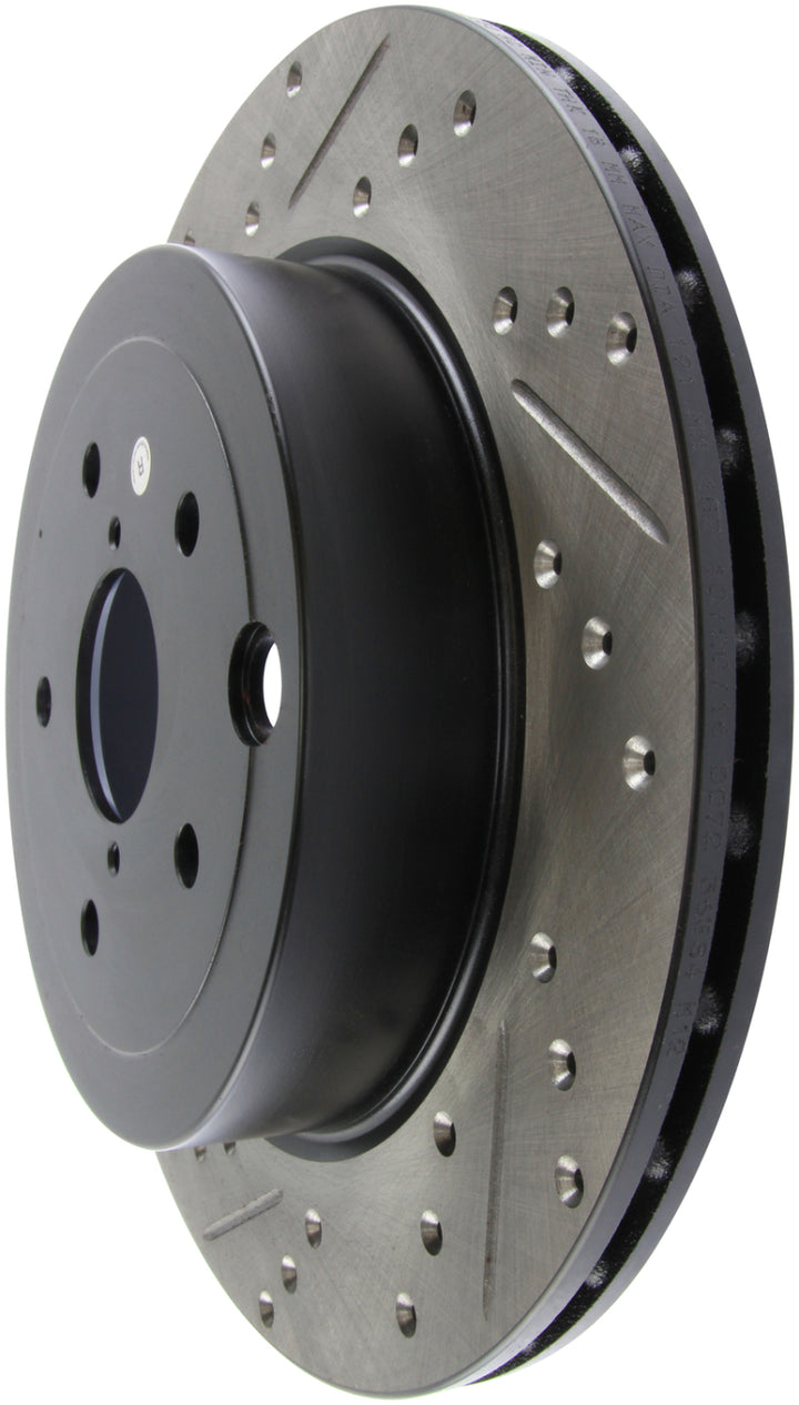 StopTech 08+ Subaru STI (Will Not Fit 05-07) Slotted & Drilled Sport Brake Rotor - Bull Strap