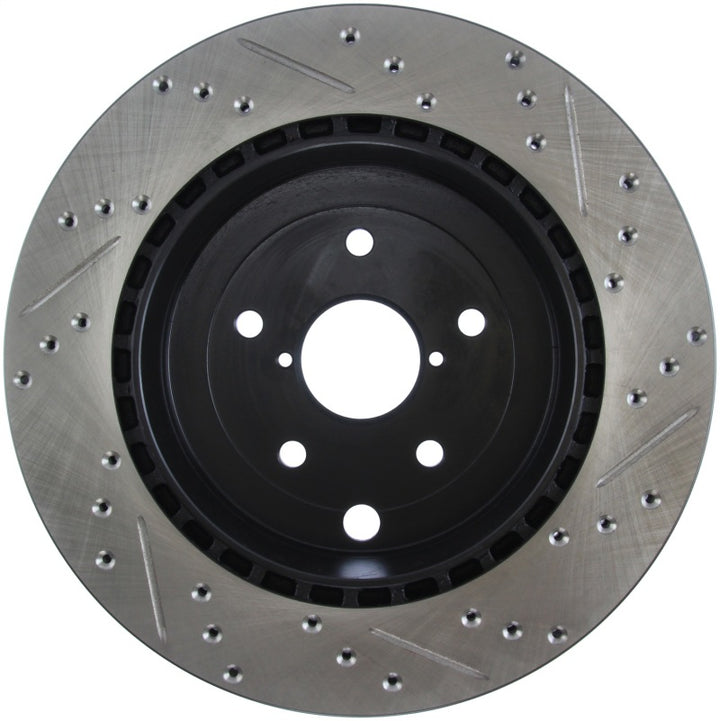 StopTech 08+ Subaru STI (Will Not Fit 05-07) Slotted & Drilled Sport Brake Rotor - Bull Strap