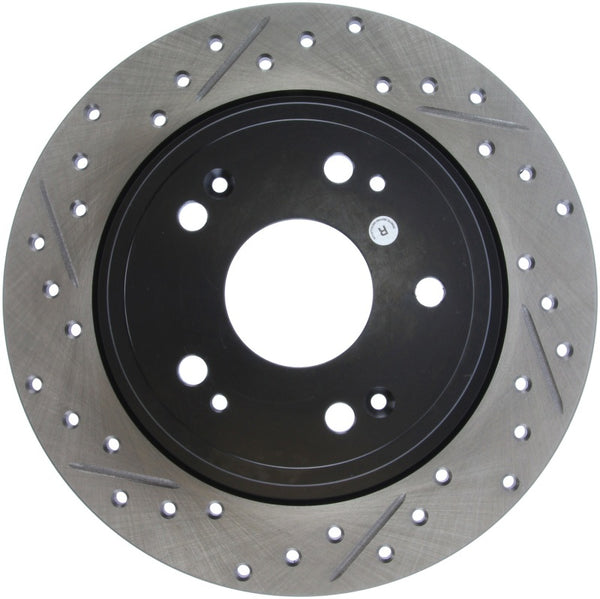 StopTech 09-10 Acura TSX / 08-10 Honda Accord Coupe/05-10 Sedan Right Rear Slotted & Drilled Rotor - Bull Strap