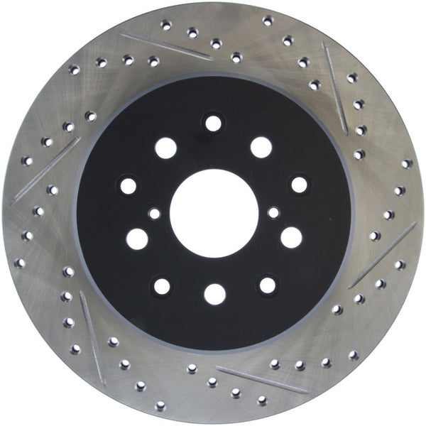 StopTech 5/93-98 Toyota Supra Left Rear Slotted & Drilled Rotor - Bull Strap