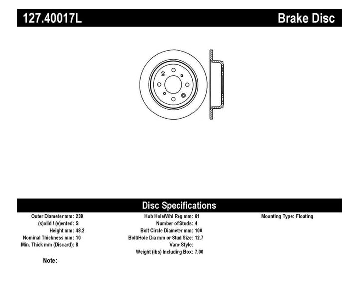 StopTech 90-96 Acura Integra / 97-01 Integra (Exc. Type R) Slotted & Drilled Left Rear Rotor - Bull Strap
