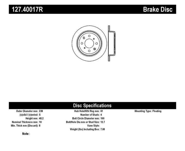 StopTech 90-96 Acura Integra / 97-01 Integra (Exc. Type R) Slotted & Drilled Right Rear Rotor - Bull Strap