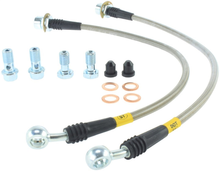 StopTech 94-02 Ford Mustang (Exc Cobra) / 03-04 Mustang Base & GT Stainless Steel Front Brake Lines - Bull Strap