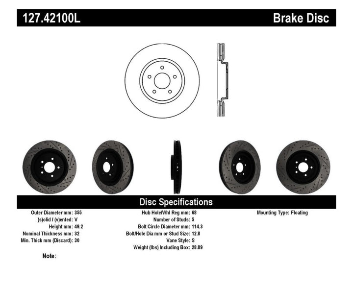 StopTech Infiniti G37 / Nissan 370Z SportStop Slotted & Drilled Front Left Rotor - Bull Strap