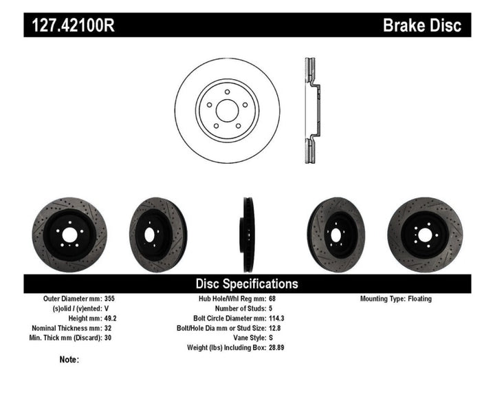 StopTech Infiniti G37 / Nissan 370Z SportStop Slotted & Drilled Front Right Rotor - Bull Strap