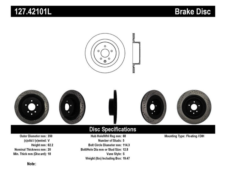 StopTech Infiniti G37 / Nissan 370Z SportStop Slotted & Drilled Rear Left Rotor - Bull Strap