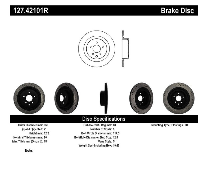 StopTech Infiniti G37 / Nissan 370Z SportStop Slotted & Drilled Rear Right Rotor - Bull Strap