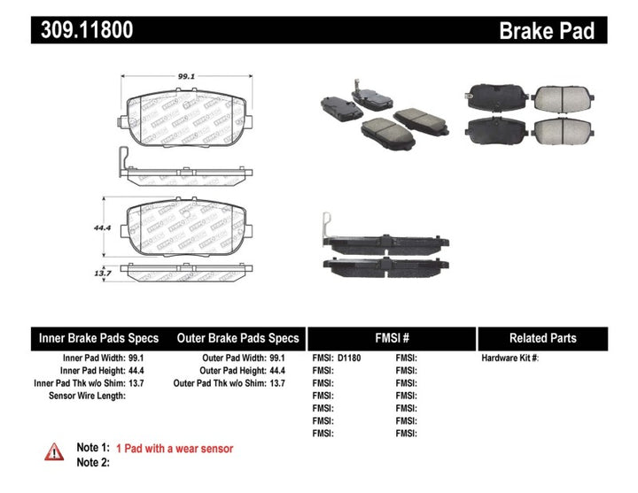StopTech OE Fit Rear Sport Brake Pads - Bull Strap