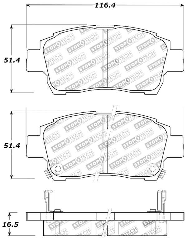 StopTech Performance 00-05 Spyder MR2 / 00 Celica GT / 04-07 xA/xB Front Brake Pads - Bull Strap