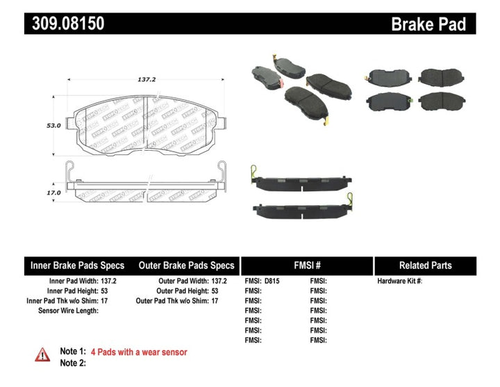 StopTech Performance 02-05 Infiniti G35 / 07-09 Nissan Altima/Sentra / 6/02-05 350Z Front Brake Pa - Bull Strap