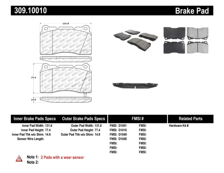 StopTech Performance 04-07 STi / 03-06 Evo / 08-10 Evo / 10+ Camaro Front Brake Pads - Bull Strap