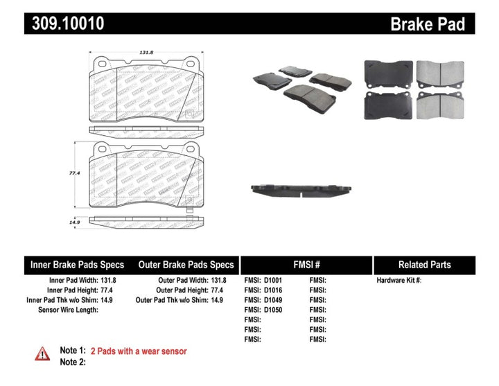 StopTech Performance 04-07 STi / 03-06 Evo / 08-10 Evo / 10+ Camaro Front Brake Pads - Bull Strap
