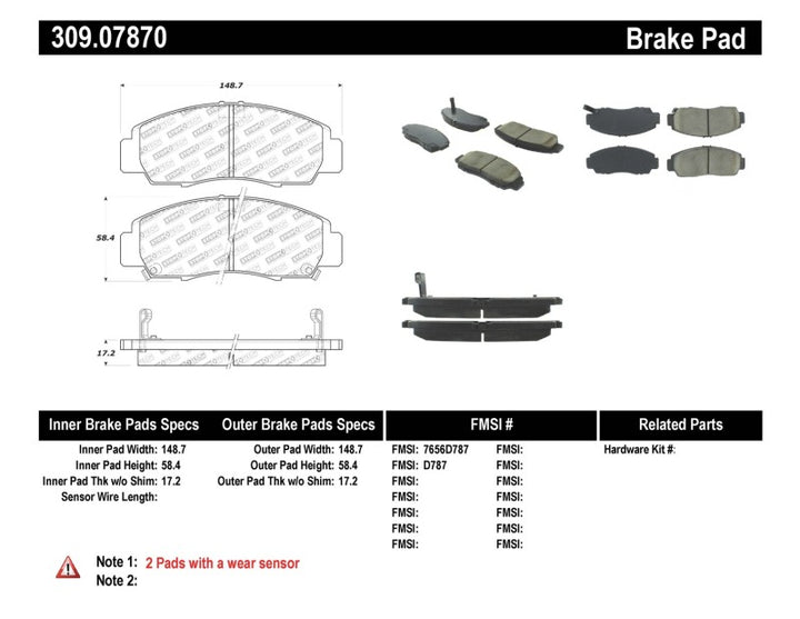 StopTech Performance 04-09 Acura TSX / 09 Accord V6 Coupe ONLY Front Brake Pads - Bull Strap