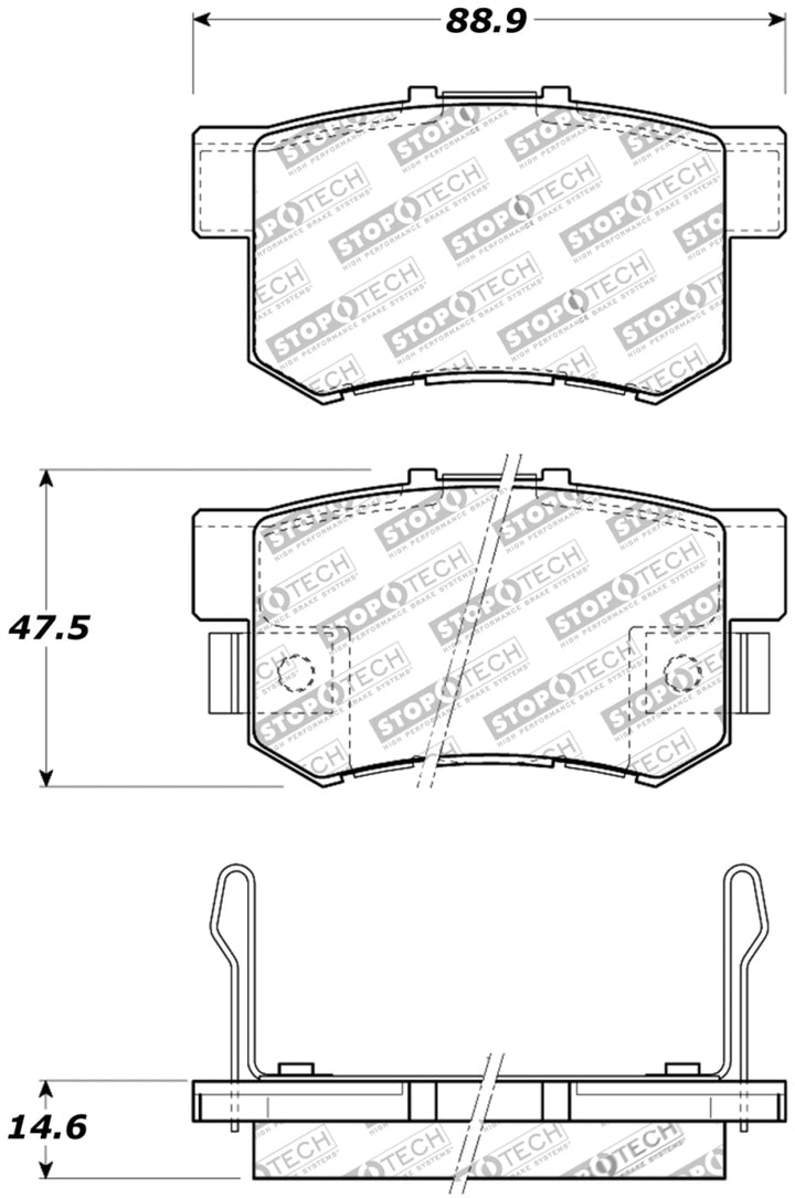 StopTech Performance 08-10 Honda Accord EX/EX-L Coupe / 08-10 LX/LX-P/LX+ Sedan Rear Brake Pads - Bull Strap