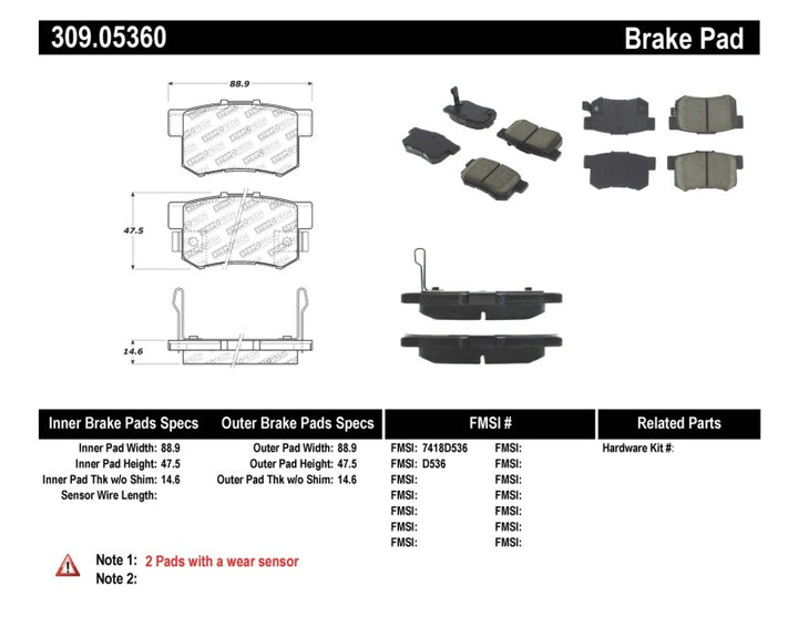 StopTech Performance 08-10 Honda Accord EX/EX-L Coupe / 08-10 LX/LX-P/LX+ Sedan Rear Brake Pads - Bull Strap