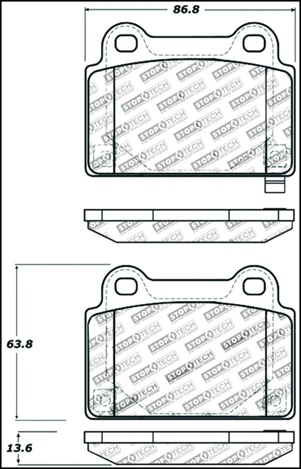 StopTech Performance 08+ Mitsubishi Evolution X Rear Brake Pads - Bull Strap