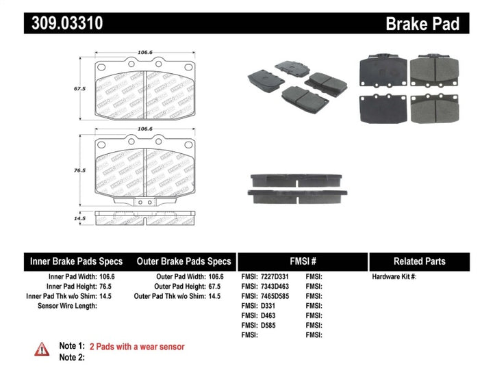 StopTech Performance 89-95 Mazda RX7 Front Brake Pads - Bull Strap