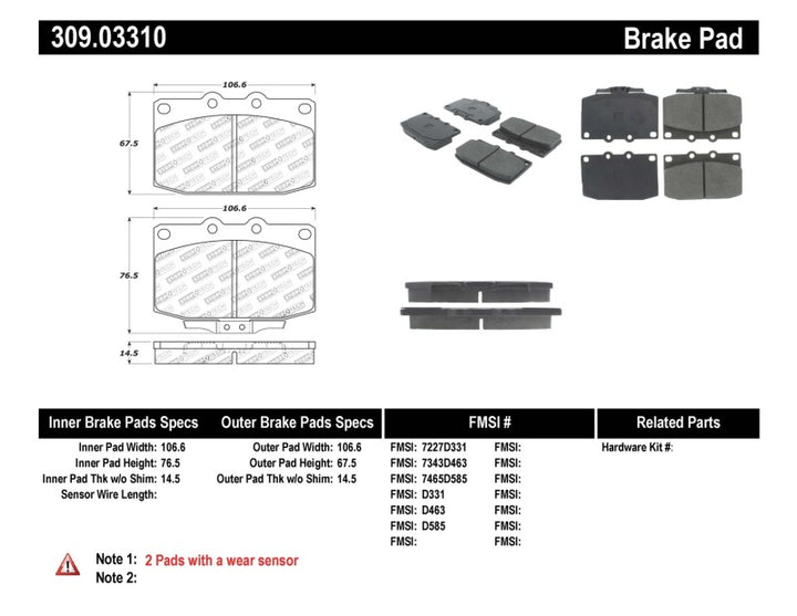 StopTech Performance 89-95 Mazda RX7 Front Brake Pads - Bull Strap