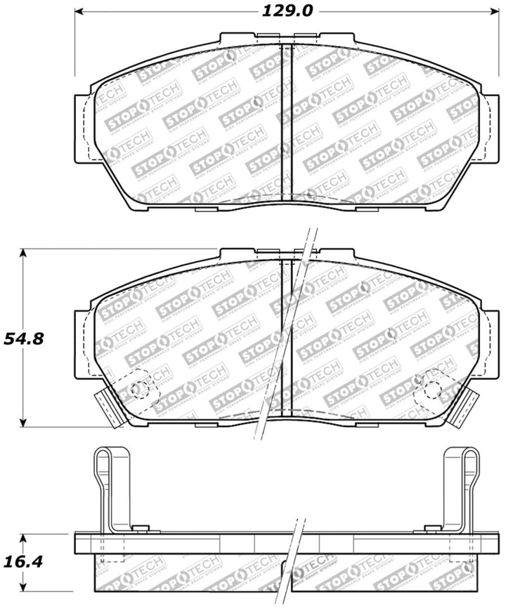 StopTech Performance 93-95 Honda Civic Coupe / 94-95 Civic Hatchback/Sedan Front Brake Pads - Bull Strap