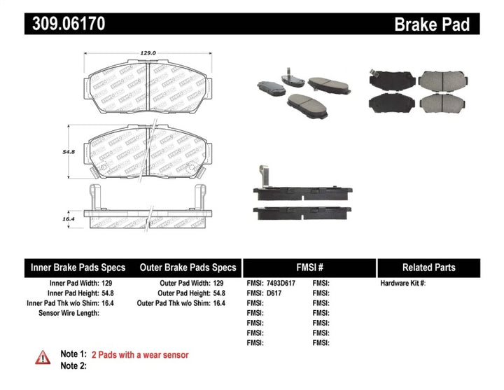 StopTech Performance 93-95 Honda Civic Coupe / 94-95 Civic Hatchback/Sedan Front Brake Pads - Bull Strap
