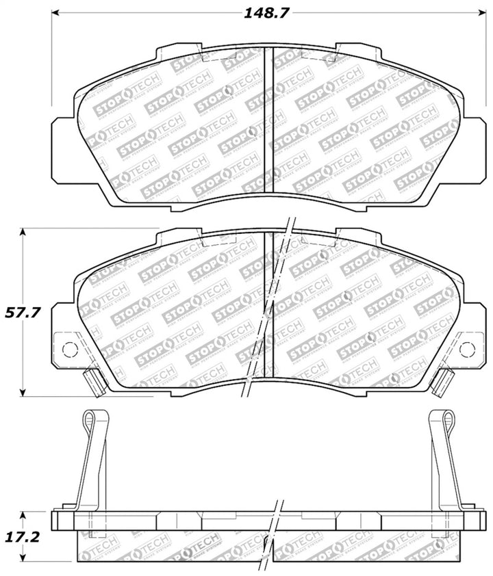StopTech Performance 97-99 Acura CL/ 97-01 Integra Type R/91-95 Legend/91-05 NSX Front Brake Pads - Bull Strap