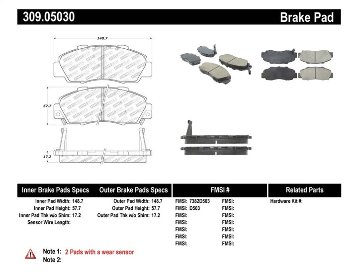 StopTech Performance 97-99 Acura CL/ 97-01 Integra Type R/91-95 Legend/91-05 NSX Front Brake Pads - Bull Strap