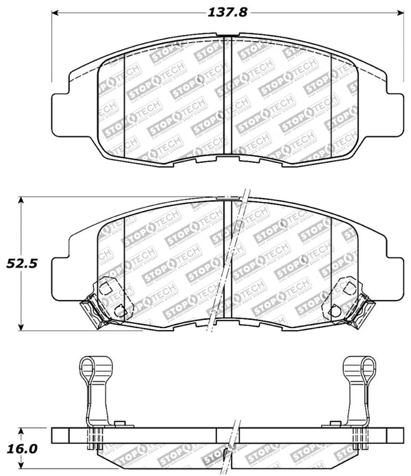 StopTech Performance 98-02 Honda Accord Coupe/Sedan 4cyl Rear Drum/Disc Front Brake Pads - Bull Strap