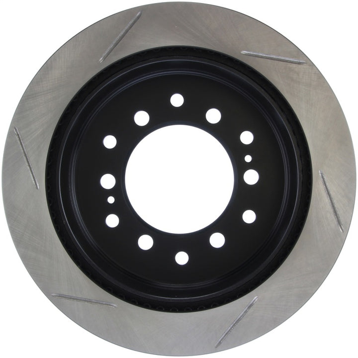 StopTech Power Slot 01-07 Toyota Sequoia/03-09 4 Runner / 03-09 Lexus GX470 Slotted Left Rear Rotor - Bull Strap