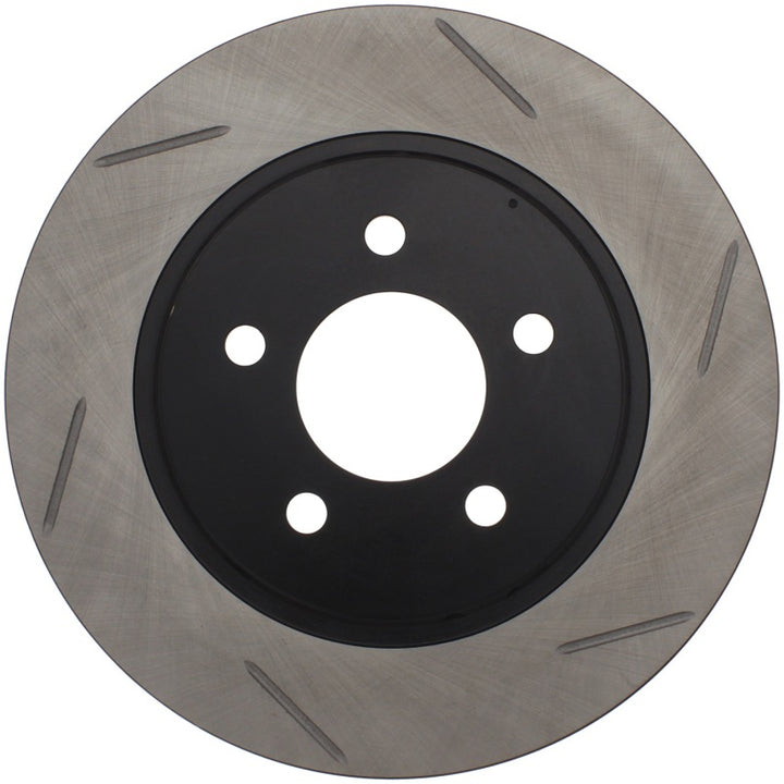 StopTech Power Slot 05-10 Mustang V6/4.0L / GT V8-4.6L Rear Left Slotted Rotor - Bull Strap