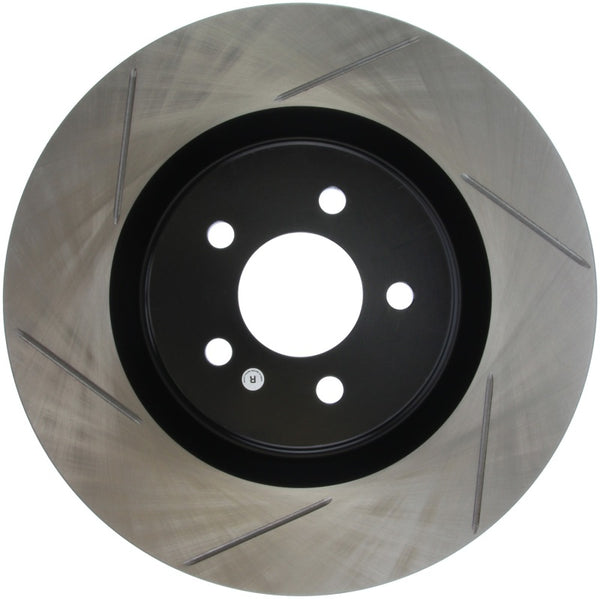 StopTech Power Slot 07-10 Ford Mustang Shelby Front Right Slotted Rotor - Bull Strap
